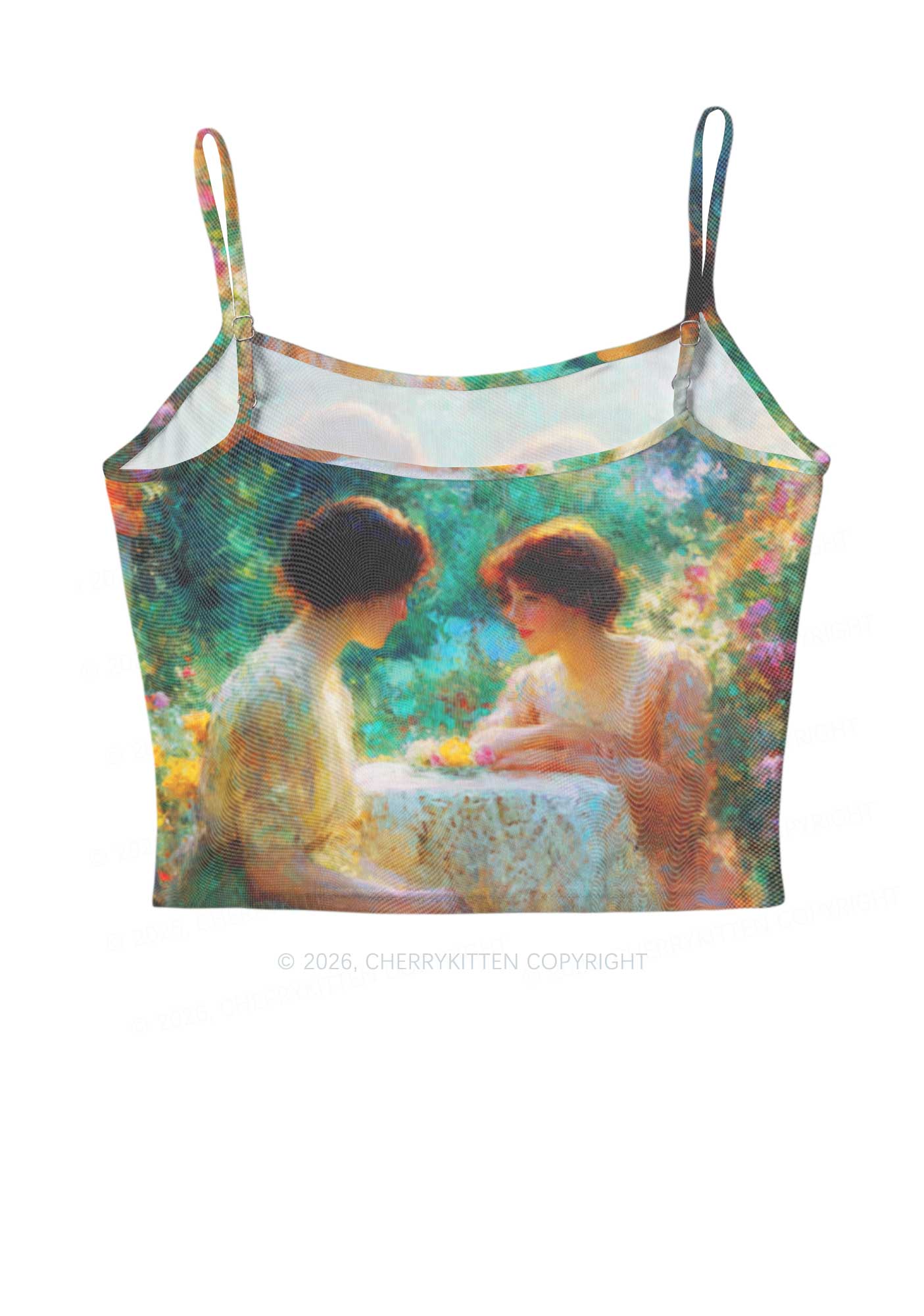 Garden Tea Scene Art Pride Y2K Mesh Cami Tank Cherrykitten