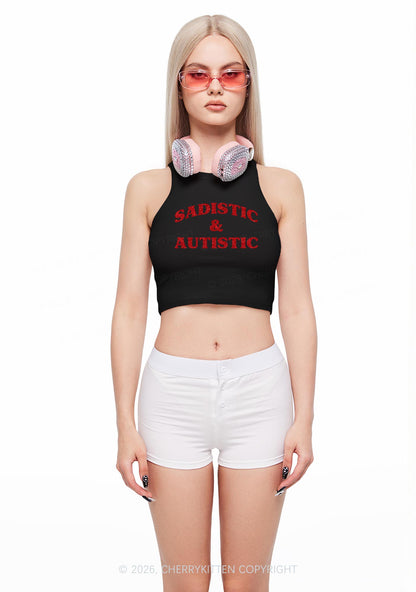 Glitter Sadistic And Autistic Y2K Crop Tank Top Cherrykitten