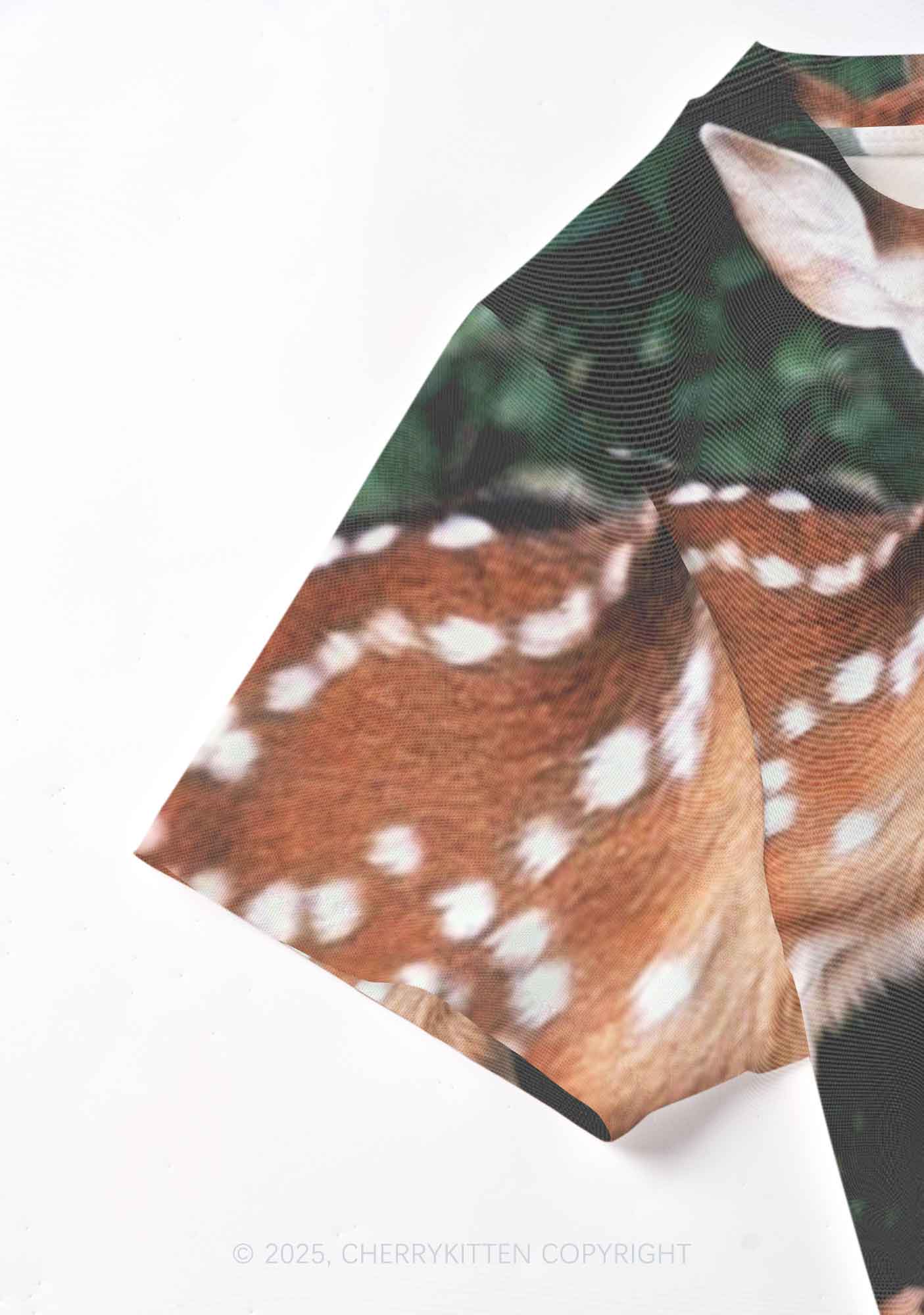 Deer Flowers Y2K Mesh Crop Top Cherrykitten