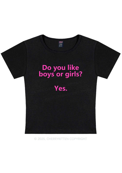 Do You Like Boys Or Girls Pride Y2K Baby Tee Cherrykitten