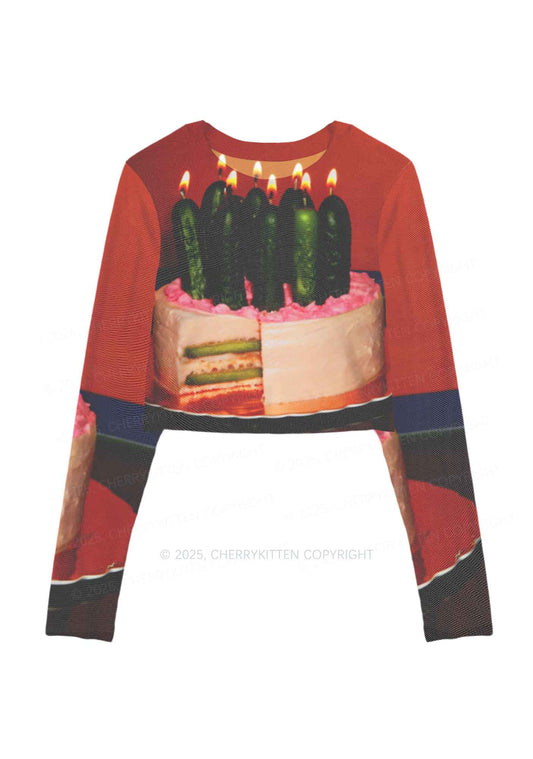 Pickle Cake Y2K Mesh Long Sleeve Crop Top Cherrykitten