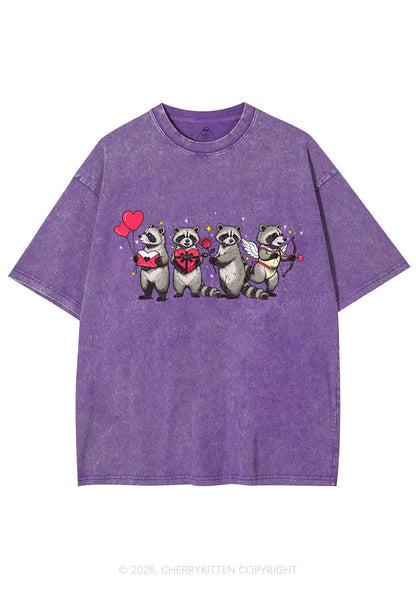 Raccoon Cupids Valentine's Day Y2K Shirts Washed Tee Cherrykitten