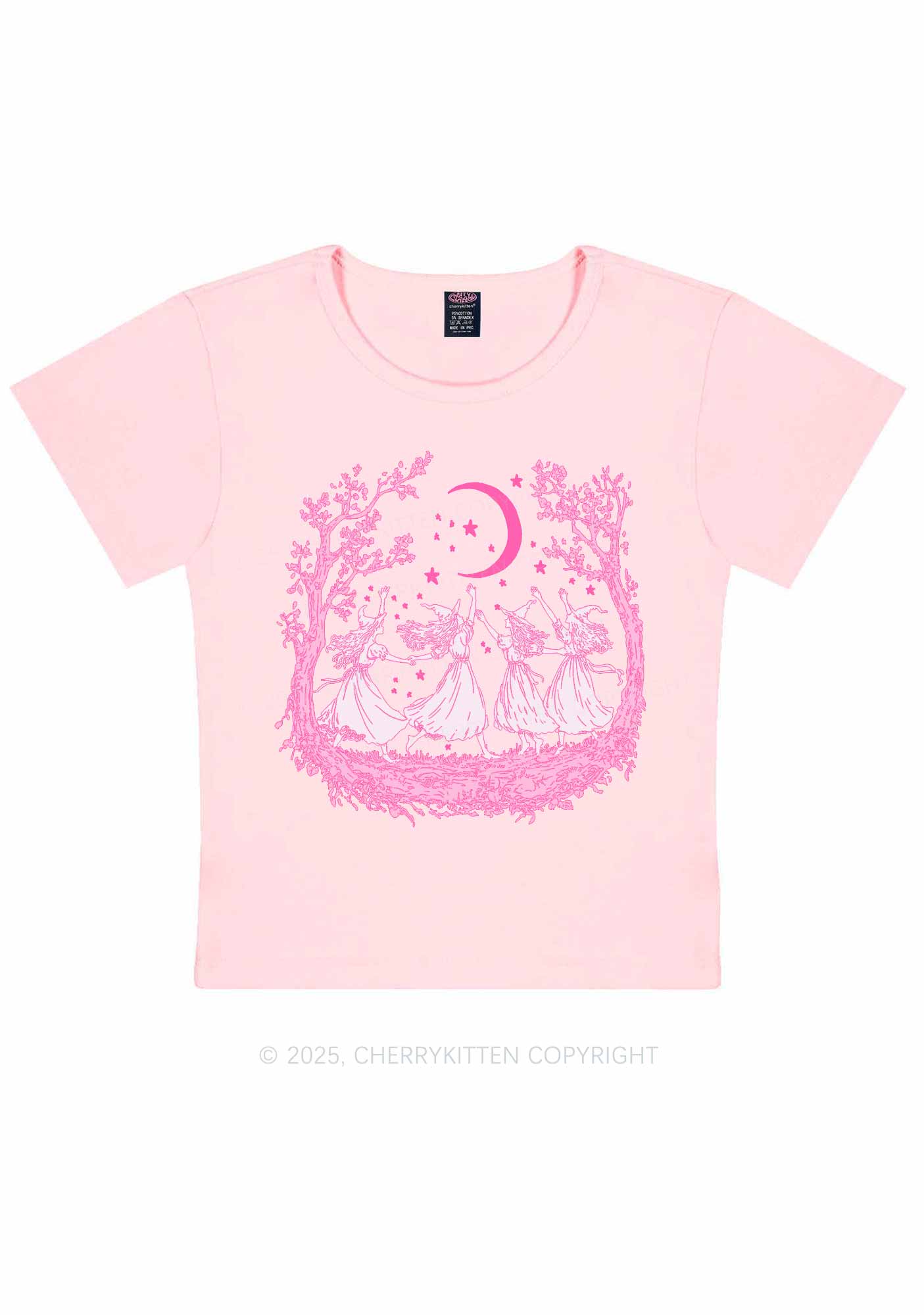Halloween Witches Dancing Under Moon Y2K Baby Tee Cherrykitten