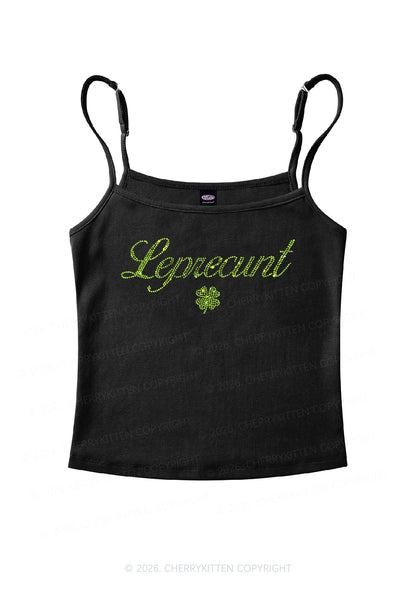 Rhinestone Leprecunt St Patricks Y2K Spaghetti Strap Cami Cherrykitten