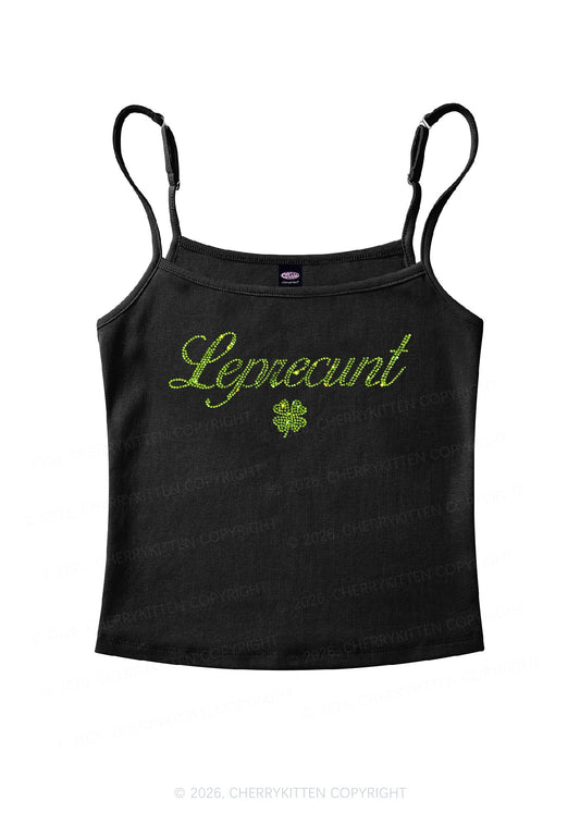 Rhinestone Leprecunt St Patricks Y2K Spaghetti Strap Cami Cherrykitten
