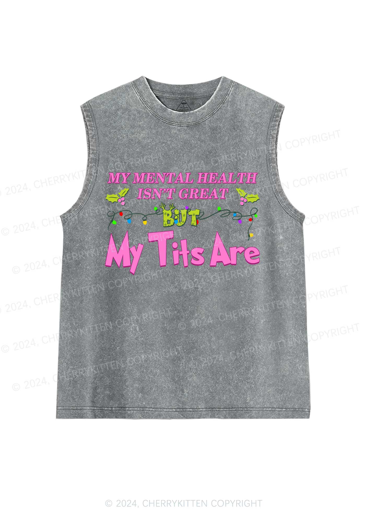 Christmas Mental Health Isn't Great Y2K Washed Tank Cherrykitten