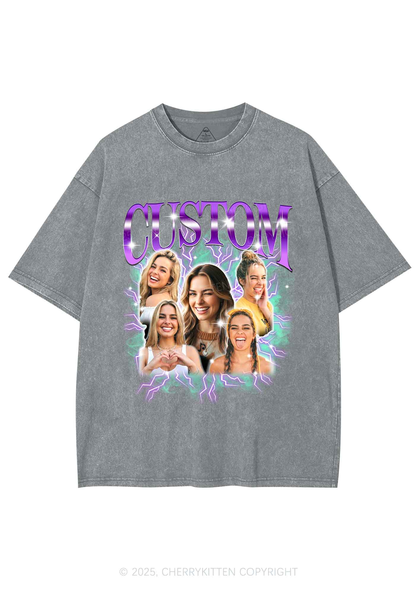 Custom Collage Portrait Y2K Shirts Washed Tee Cherrykitten
