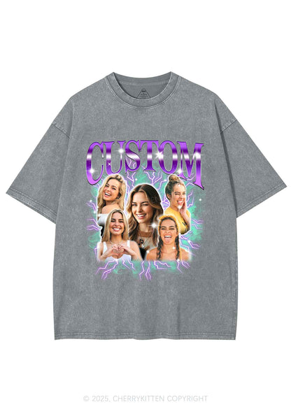 Custom Collage Portrait Y2K Shirts Washed Tee Cherrykitten