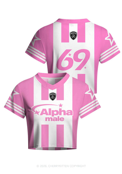 Alpha Male Pink White Stripes Pride Y2K Crop Football Jersey Shirts Cherrykitten