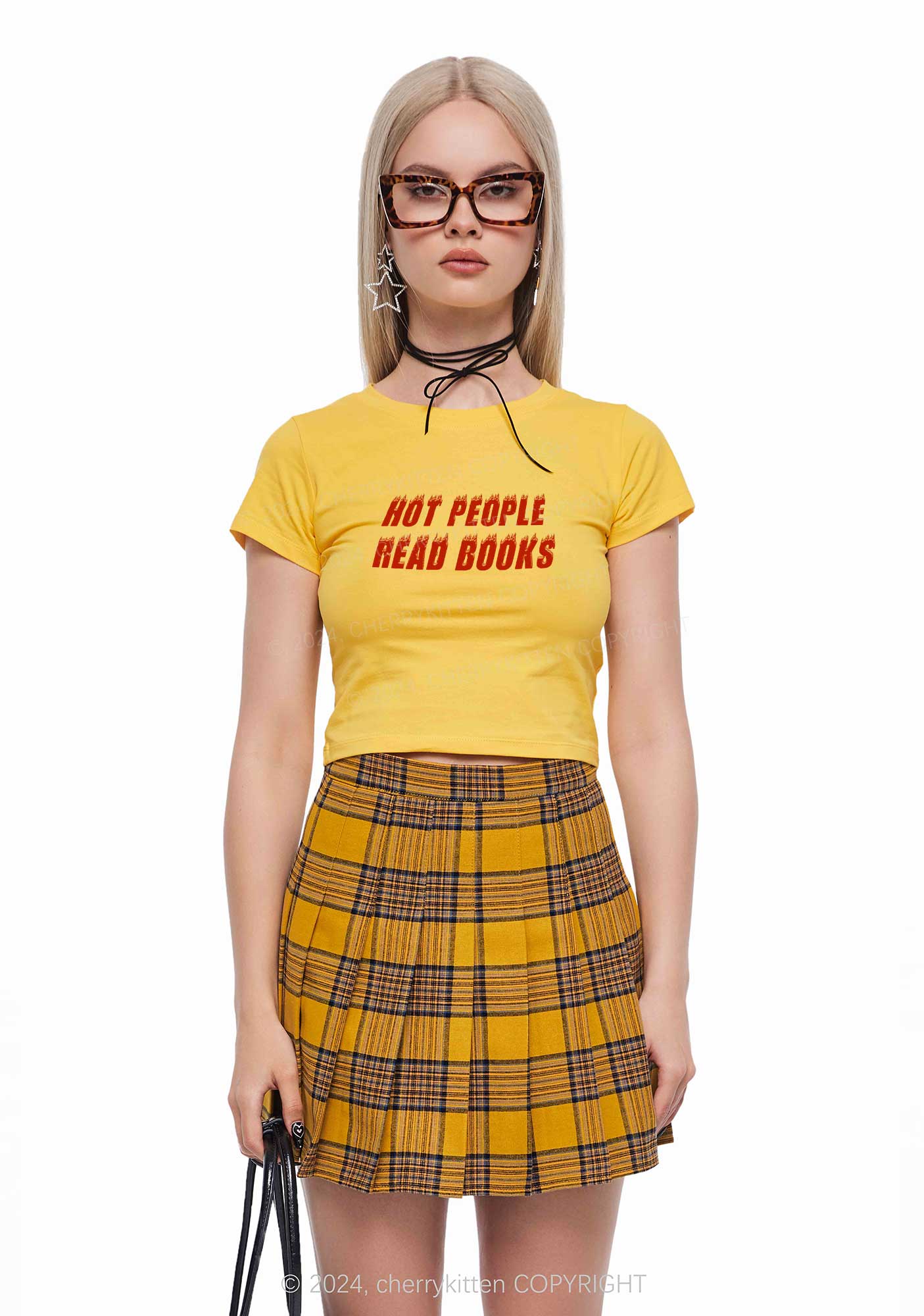 Hot People Read Books Y2K Baby Tee Cherrykitten