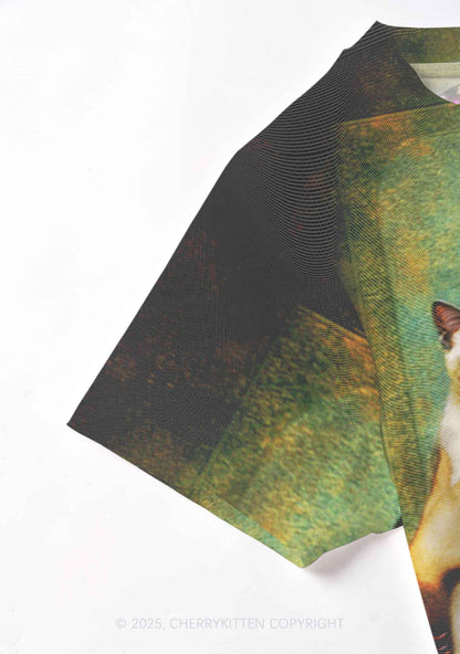 Renaissance Lady With Cat Y2K Mesh Crop Top Cherrykitten