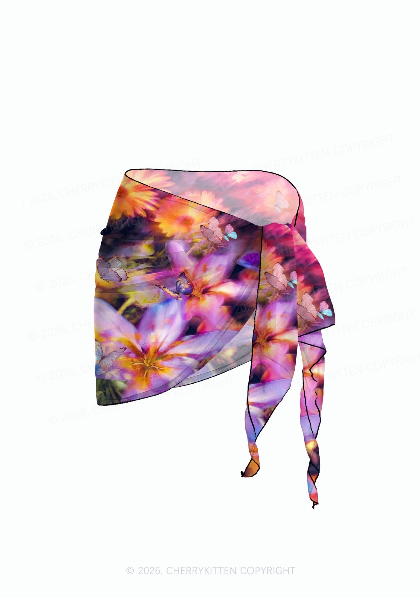 Purple Floral Butterfly Y2K Print Bikini Set Cherrykitten