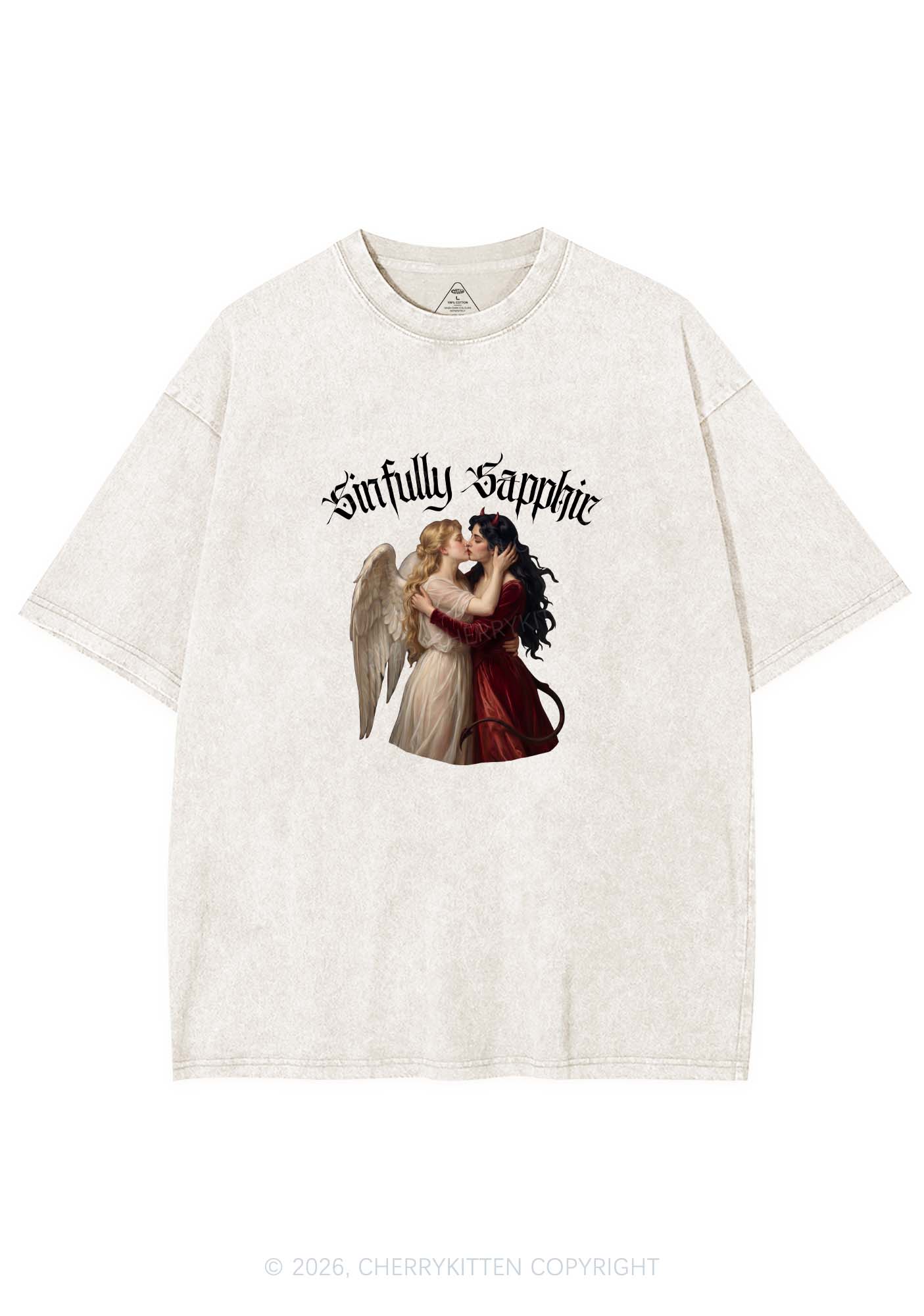 Sinfully Sapphic Pride Y2K Shirts Washed Tee Cherrykitten