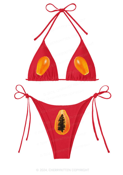 Papaya Y2K Halter Triangle Bikini Set Cherrykitten