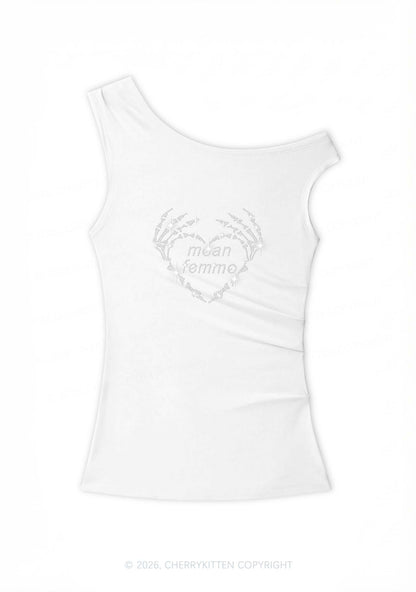Rhinestone Mean Femme Skeleton Heart Pride Y2K Off Shoulder Tank Top Cherrykitten