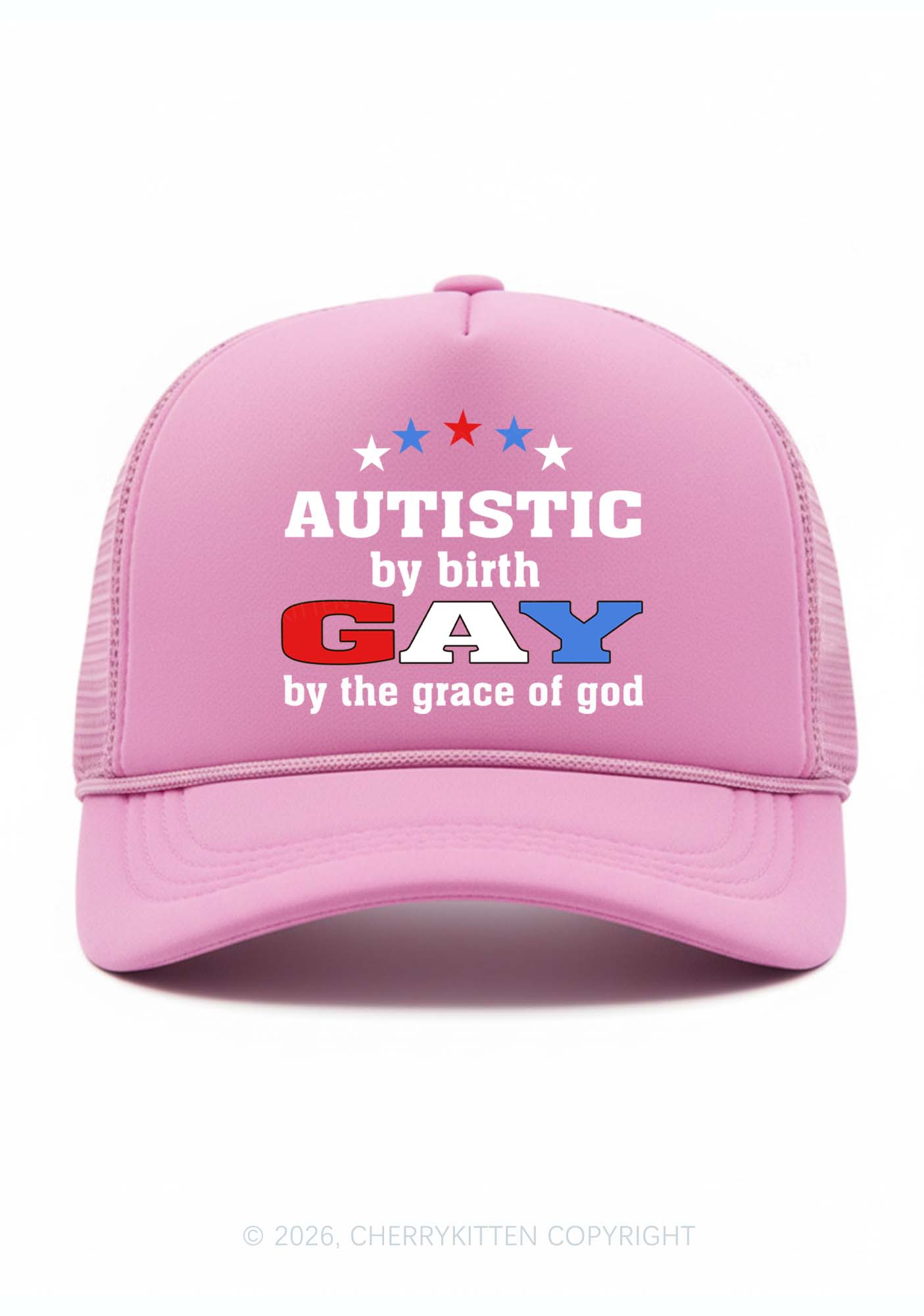 Autistic By Birth Gay Pride Y2K Trucker Hat Cherrykitten