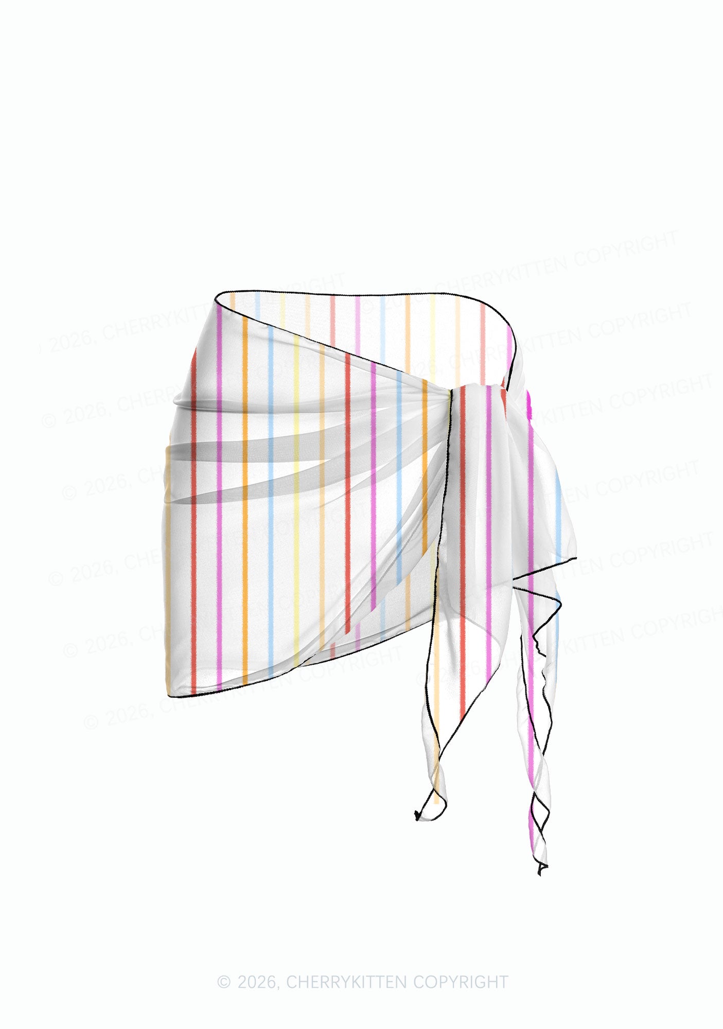 Rainbow Stripe On White Y2K Print Bikini Set Cherrykitten