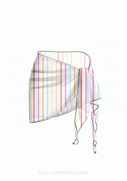 Rainbow Stripe On White Y2K Print Bikini Set Cherrykitten