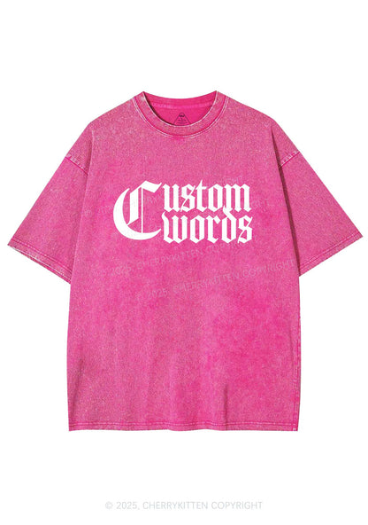 Custom Text Gothic Font Y2K Shirts Washed Tee Cherrykitten