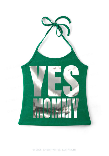 Yes Mommy Silver Foil Printed Y2K Halter Neck Cami Cherrykitten