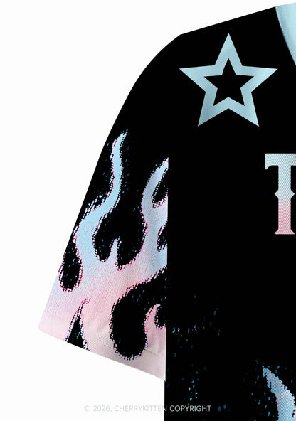 Transgirls Are Hot Flame Pride Y2K Crop Sport Jersey Shirts Cherrykitten