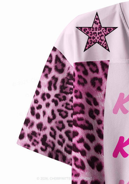 Kiss More Girls Pink Leopard Pride Y2K Crop Sport Jersey Shirts Cherrykitten