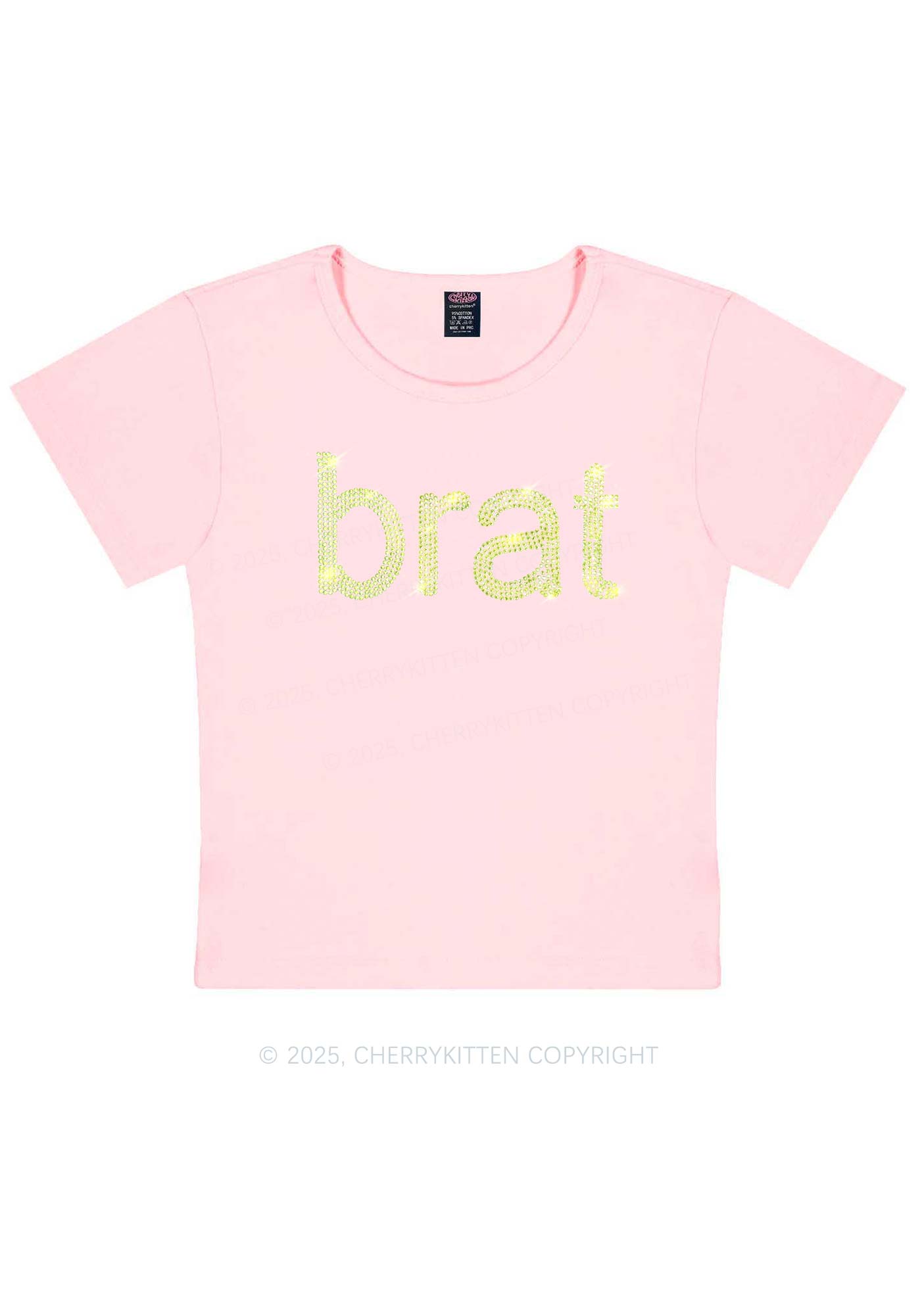 Rhinestone Green Brat Y2K Baby Tee Cherrykitten
