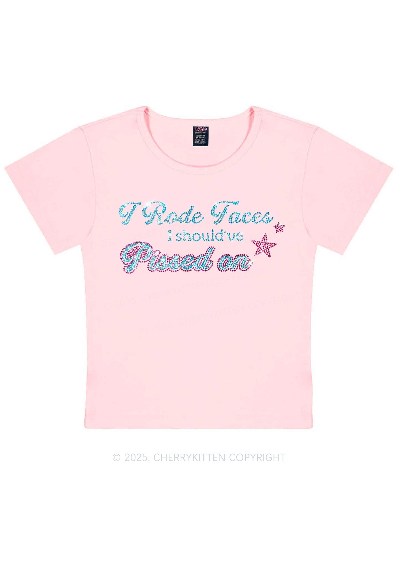 Rhinestone I Rode Faces Y2K Baby Tee Cherrykitten