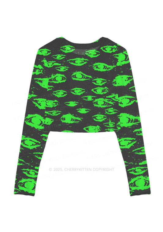 Glimmering Eyes Y2K Mesh Long Sleeve Crop Top Cherrykitten