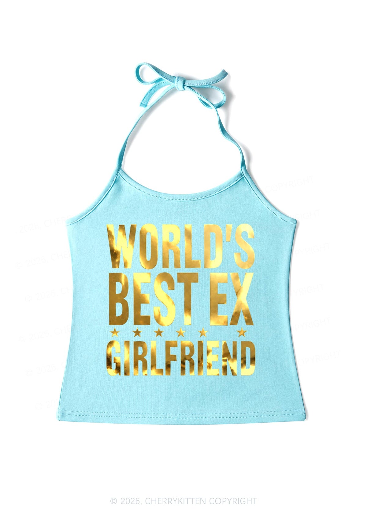 Best Ex Girlfriend Silver Foil Printed Y2K Halter Neck Cami Cherrykitten