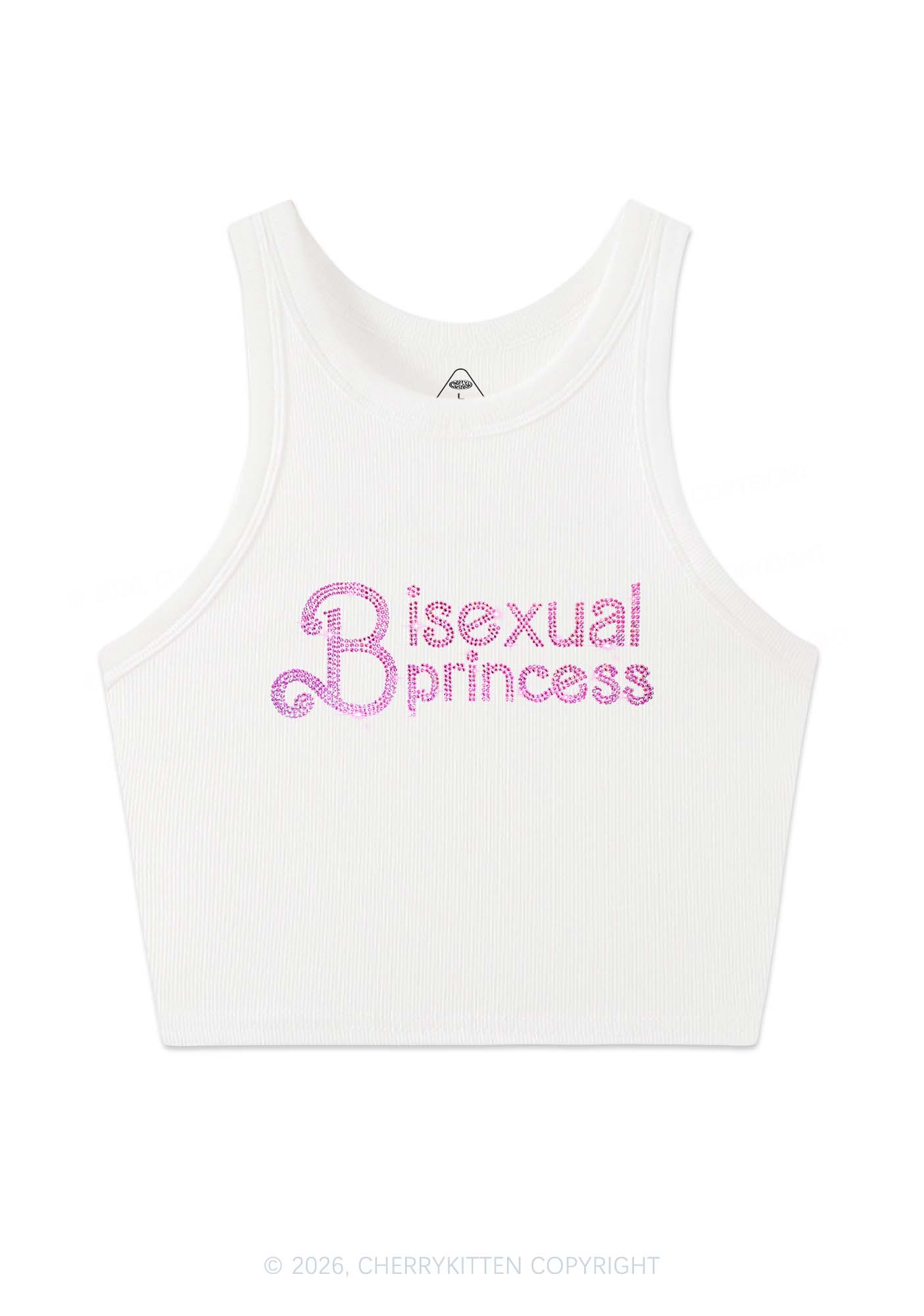 Rhinestone Bisexual Princess Pride Y2K Crop Tank Top Cherrykitten