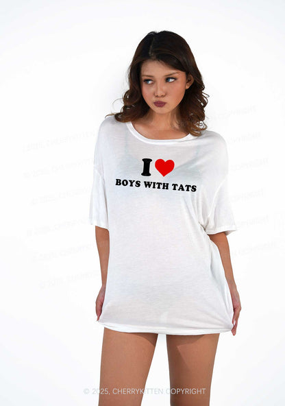 I Love Boys With Tats Y2K Sheer Boyfriend Tee Cherrykitten