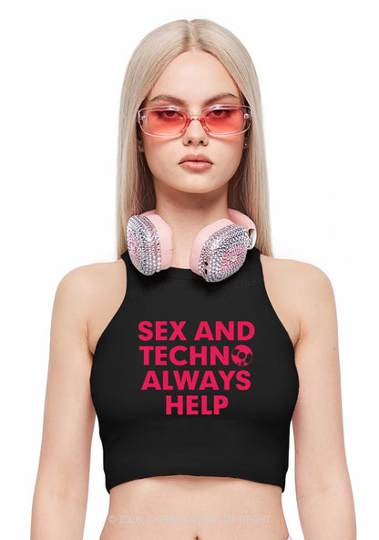 Sx And Techno Always Help Y2K Crop Tank Top Cherrykitten