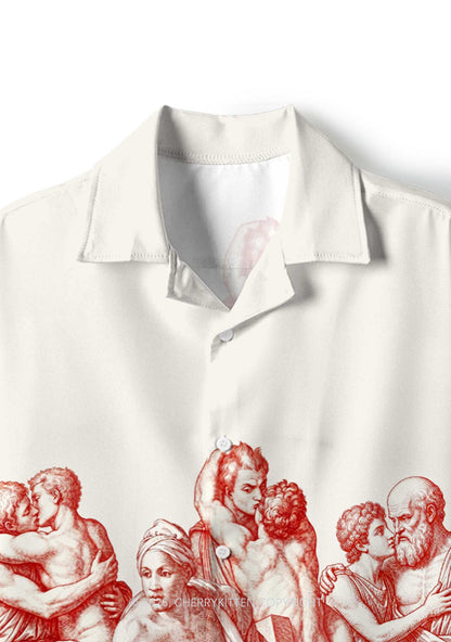 Ancient Greek Lovers Pride Y2K Print Hawaiian Shirt Cherrykitten