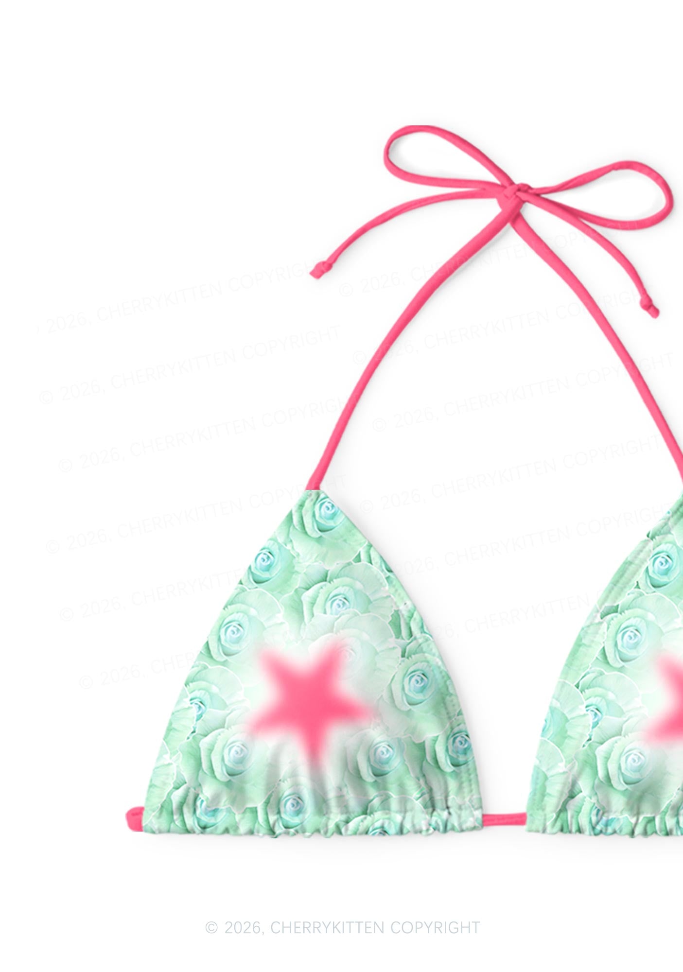 Mint Green Rose Pink Star Y2K Print Bikini Set Cherrykitten