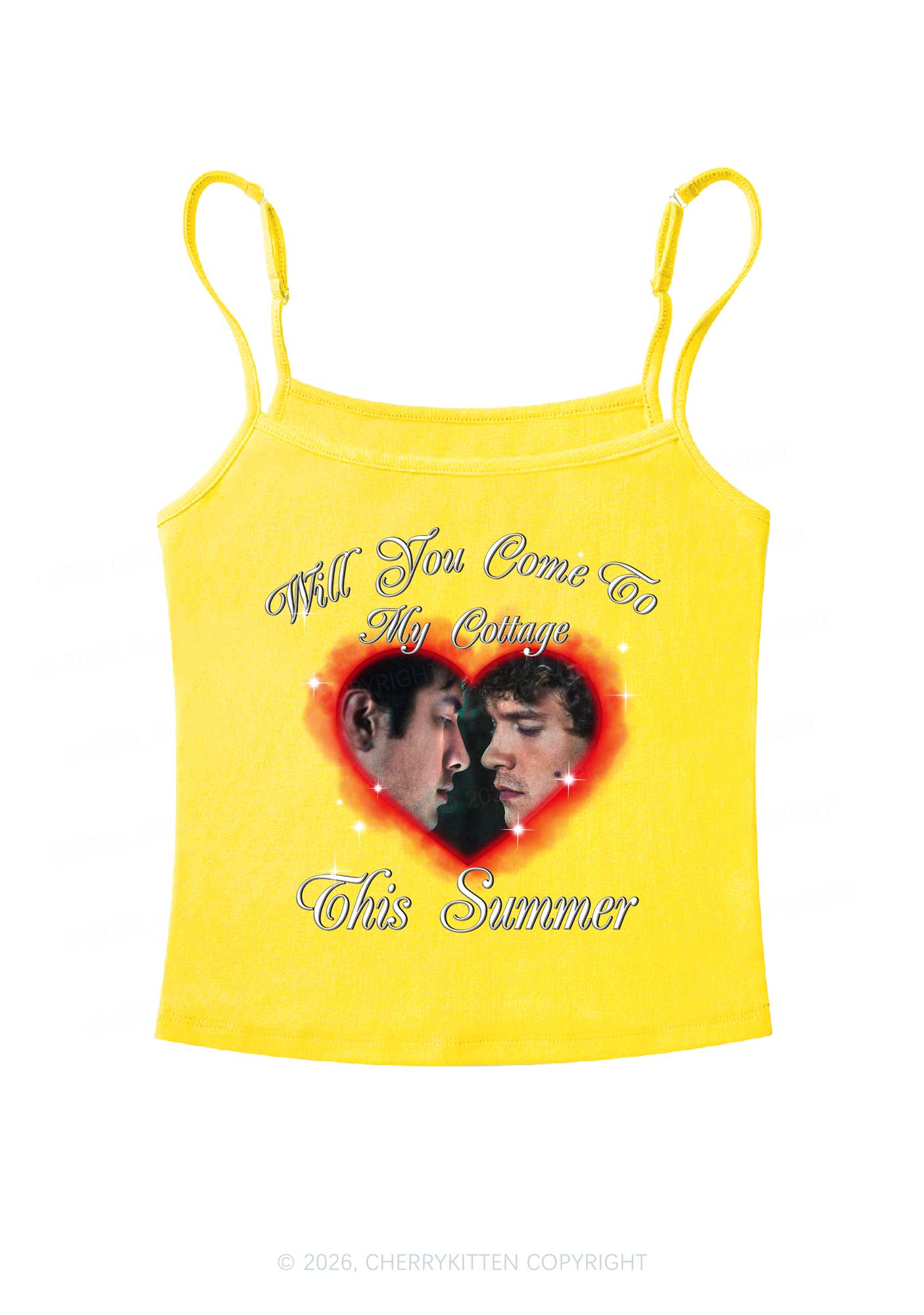 Come To My Cottage This Summer HR Y2K Spaghetti Strap Cami Cherrykitten