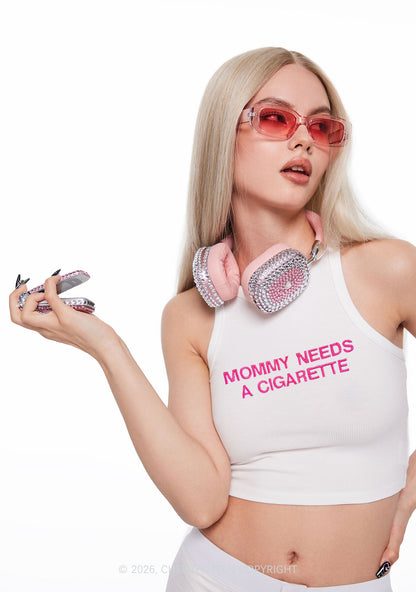 Embroidered Mommy Needs A Cigarette Y2K Crop Tank Top Cherrykitten