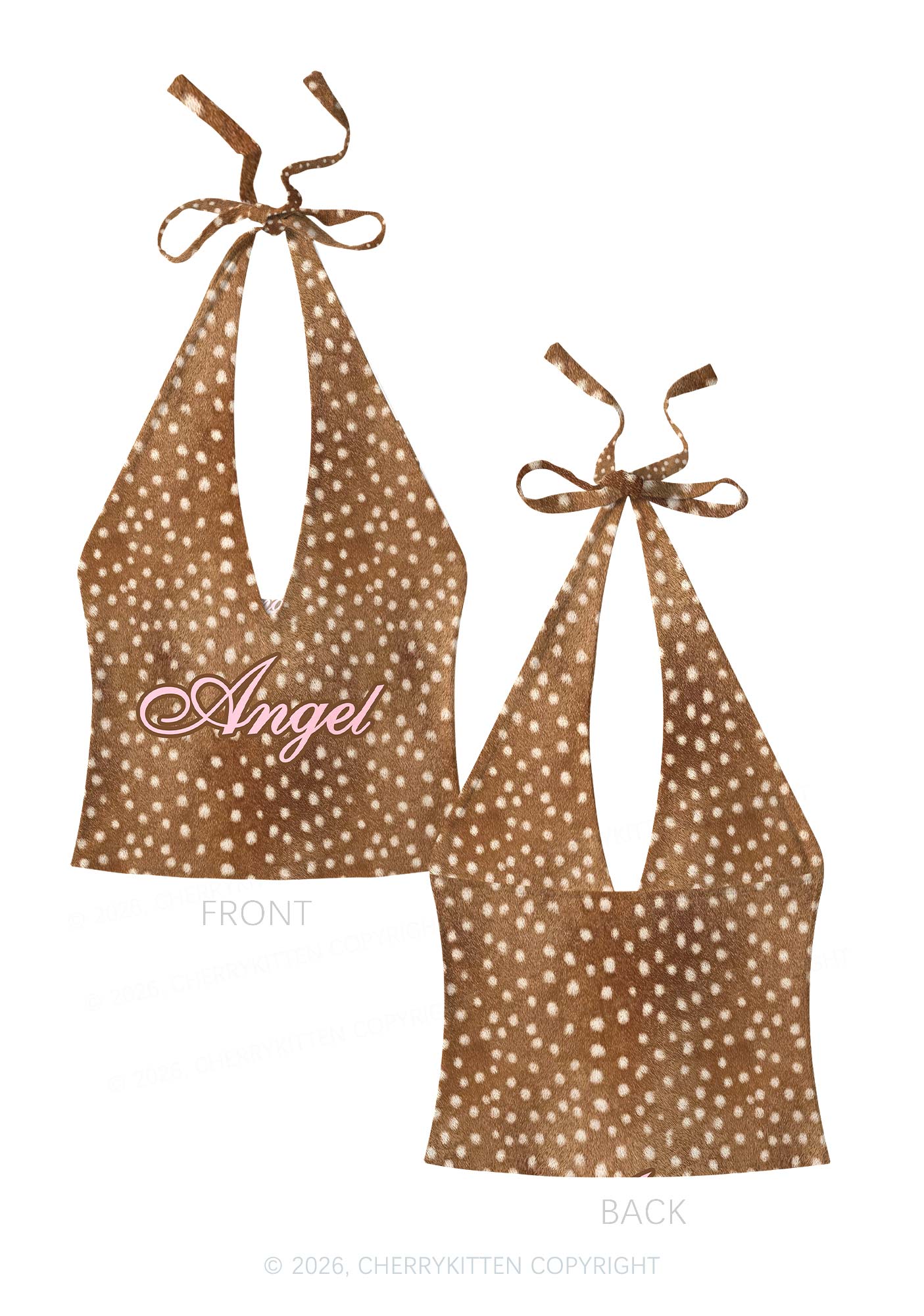 Angel Deer Spots Y2K Print Halter Deep V Neck Cami Cherrykitten
