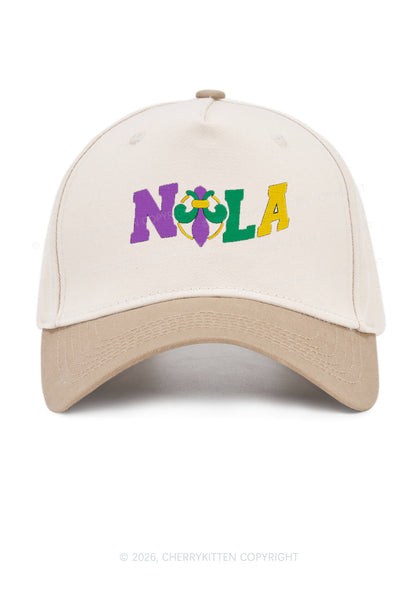 Embroidered Nola Fleur De Lis Y2K Color Block Baseball Cap Cherrykitten