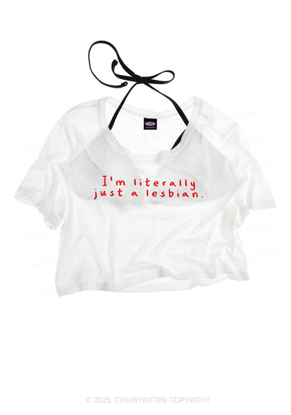 Just A Lesbian Pride Y2K Sheer Crop Tee Cherrykitten