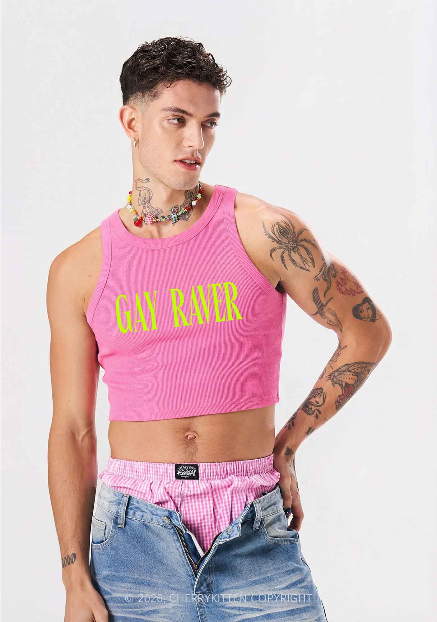 Gay Raver Pride Y2K Crop Tank Top Cherrykitten