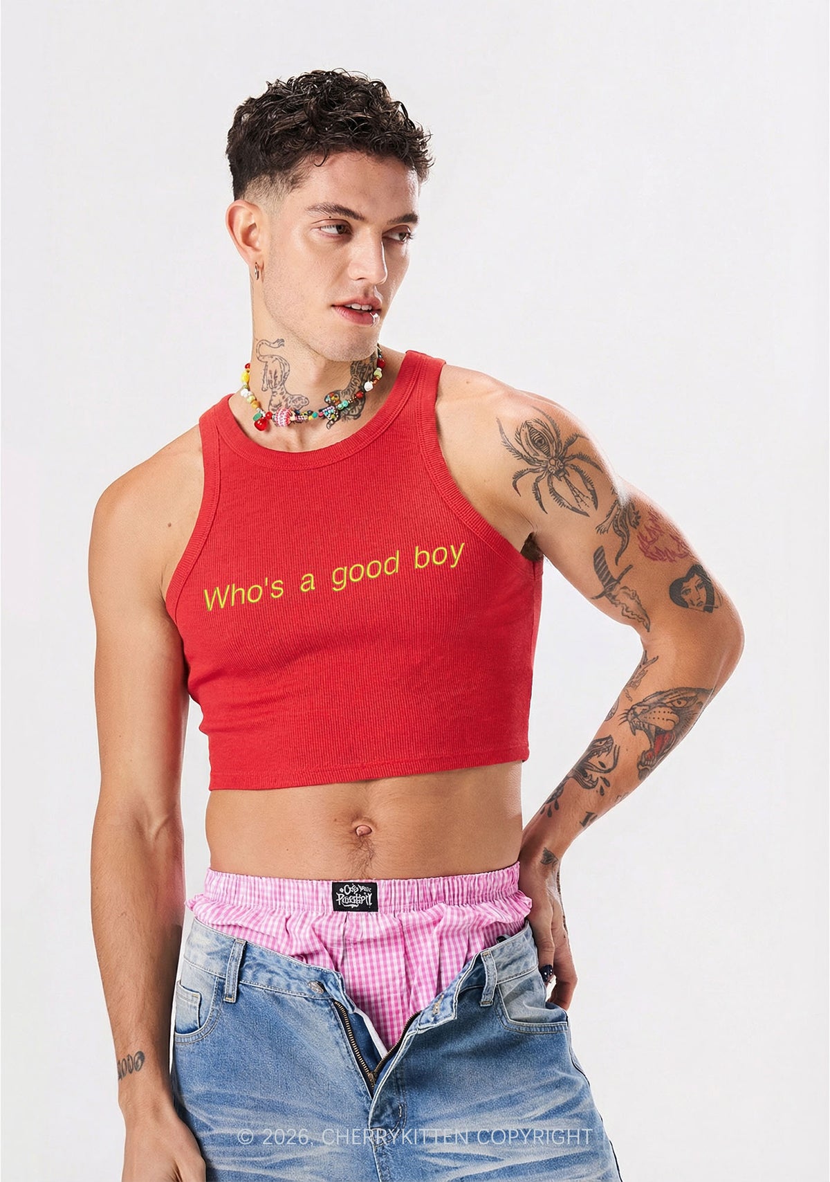 Embroidered Whos A Good Boy Y2K Crop Tank Top Cherrykitten