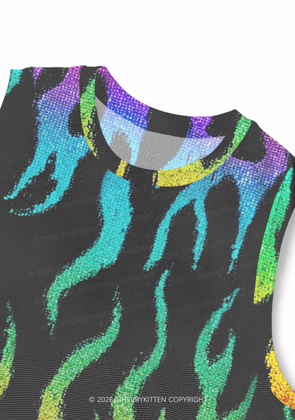 Rainbow Flame Pride Y2K Mesh Muscle Tank Cherrykitten