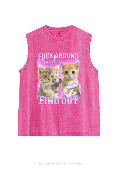 Fxxk Around Cats Y2K Washed Muscle Tank Cherrykitten