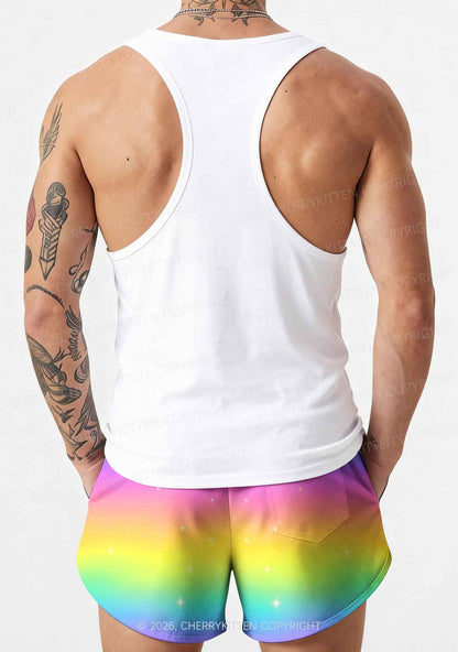 Rainbow Faggot Pride Y2K Print Men Beach Shorts Cherrykitten
