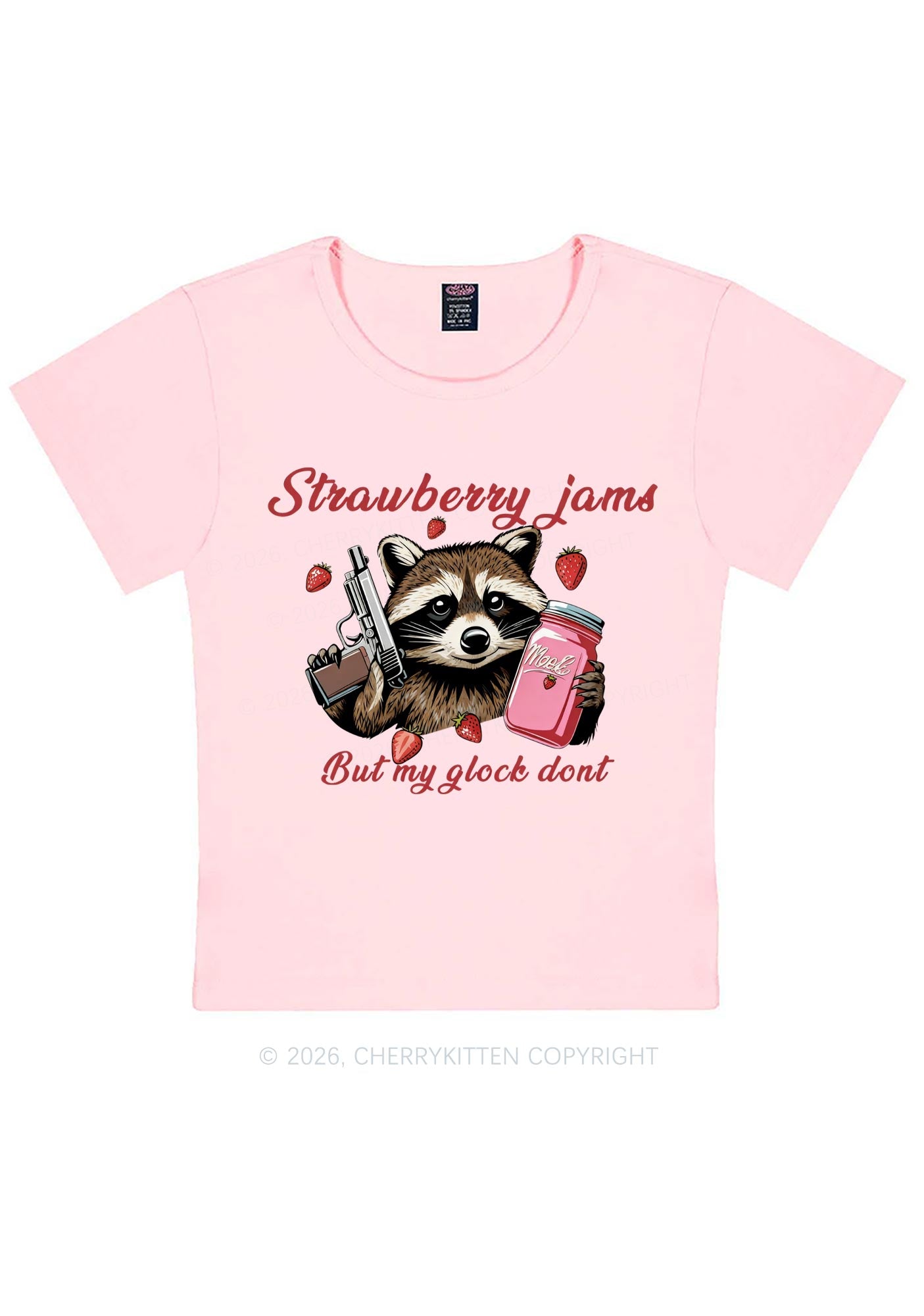 Strawberry Jams Raccoon Y2K Baby Tee Cherrykitten