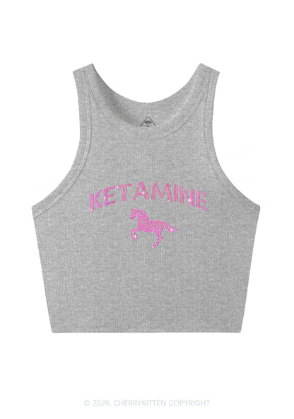 Rhinestone Pink K Unicorn Y2K Crop Tank Top Cherrykitten