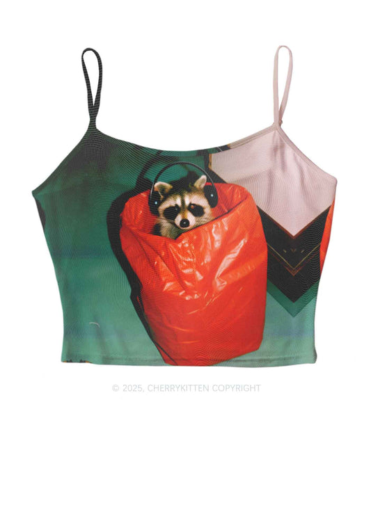 Raccoon With Headphones Y2K Mesh Cami Tank Cherrykitten