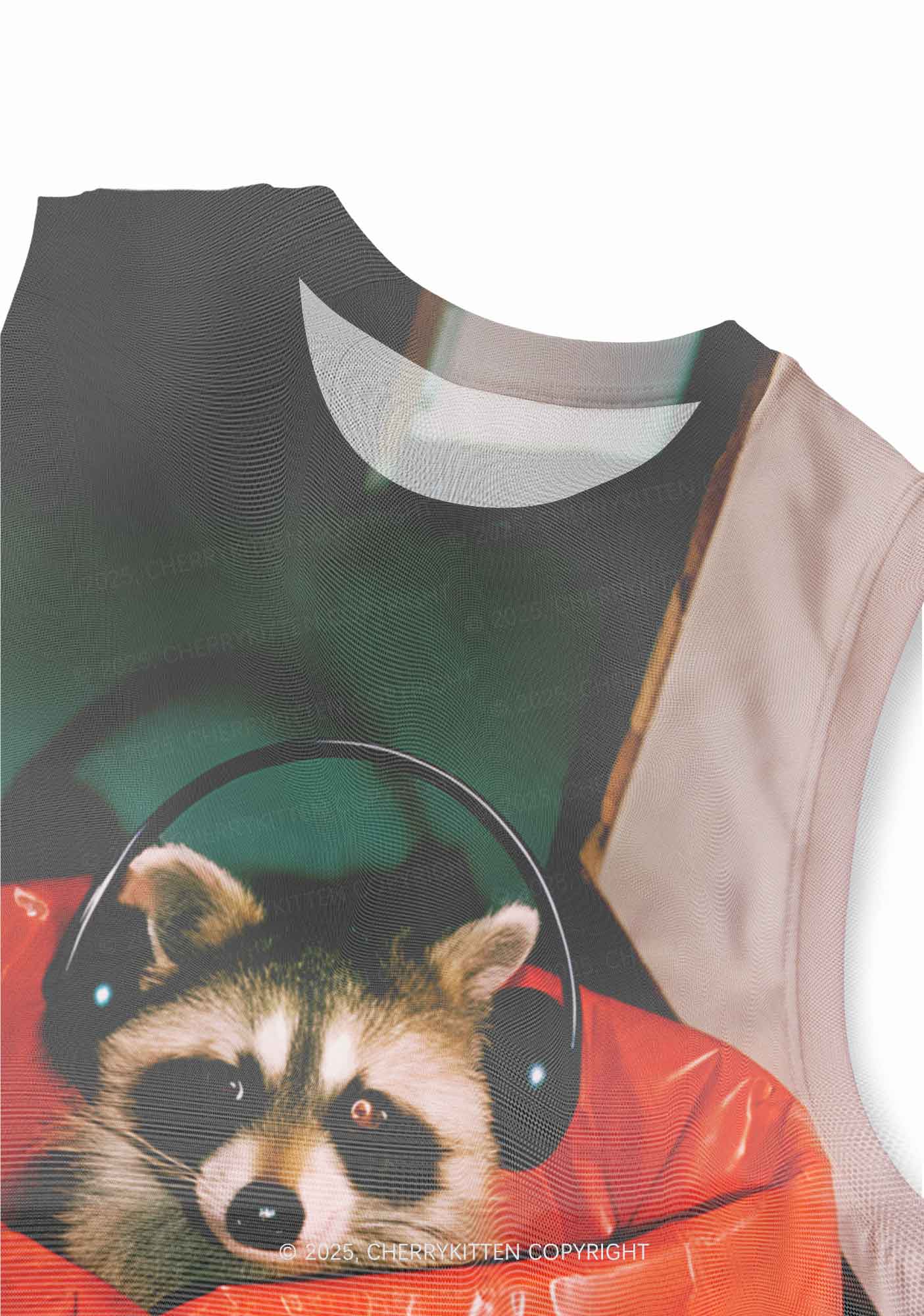 Raccoon With Headphones Y2K Mesh Muscle Tank Cherrykitten