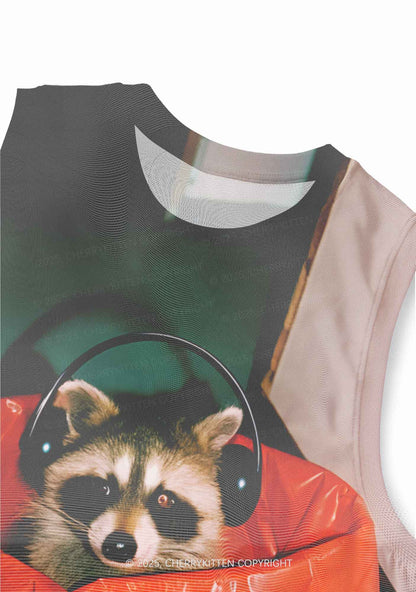 Raccoon With Headphones Y2K Mesh Muscle Tank Cherrykitten